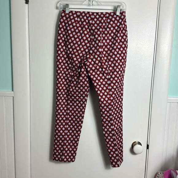 St. John Collection Red Blue Lattice Geometric Print Skinny Leg Ankle Pants 2 - Picture 5 of 15